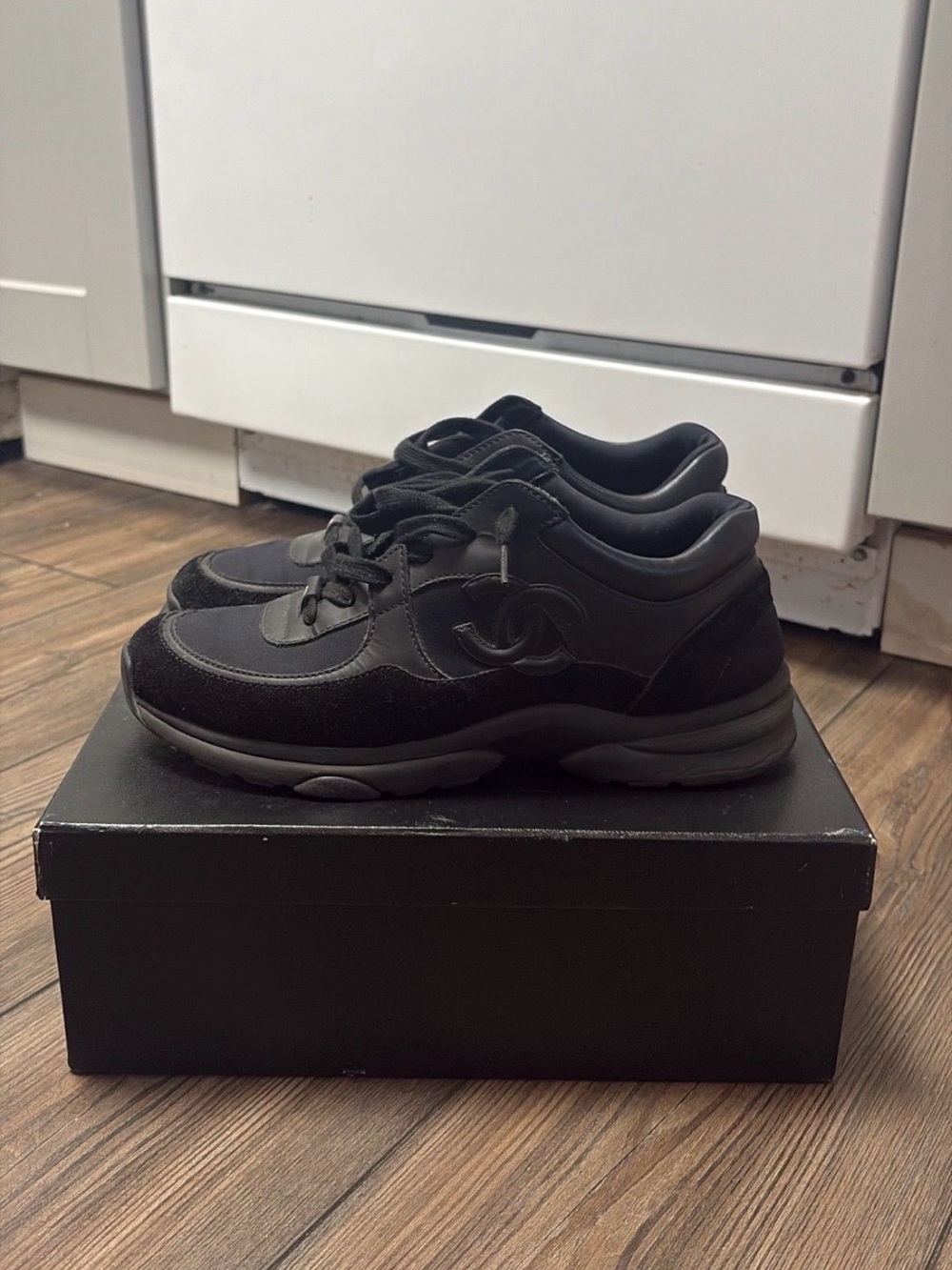 Chanel Men's Black Suede & Leather Sneaker